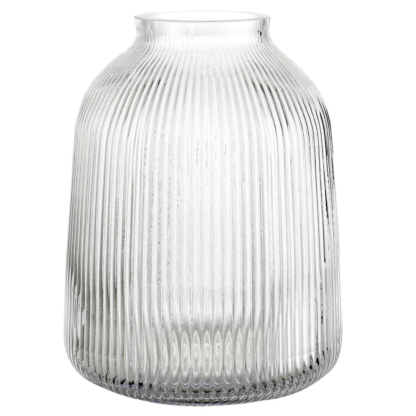 Glasvase, gerippte Vase für Blumen, Blumenvasen für Tulpen, geriffelte durchsichtige Vasen für Wohnzimmer, Esszimmer, Schlafzimmer, Regal, Hochzeit, Büro, Couchtisch, Geburtstag, 19 cm