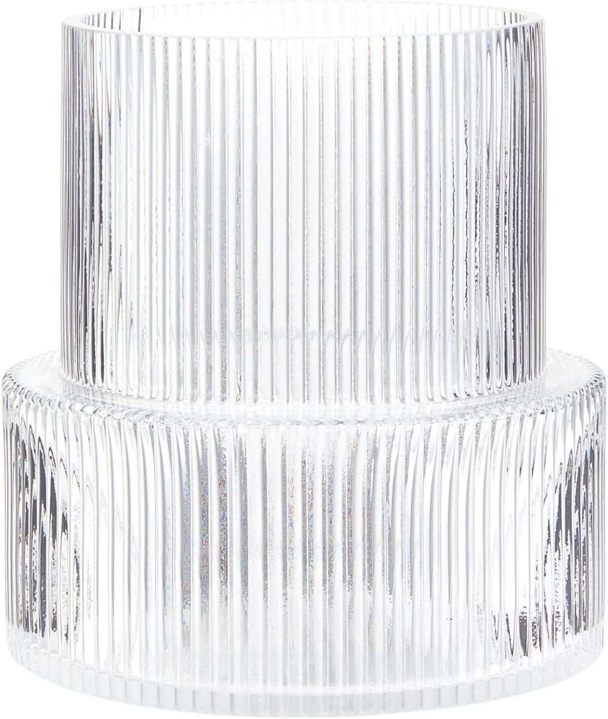 Glasvase, gerippte Vase für Blumen, Blumenvasen für Tulpen, geriffelte durchsichtige Vasen für Wohnzimmer, Esszimmer, Schlafzimmer, Regal, Hochzeit, Büro, Couchtisch, Geburtstag, 19 cm