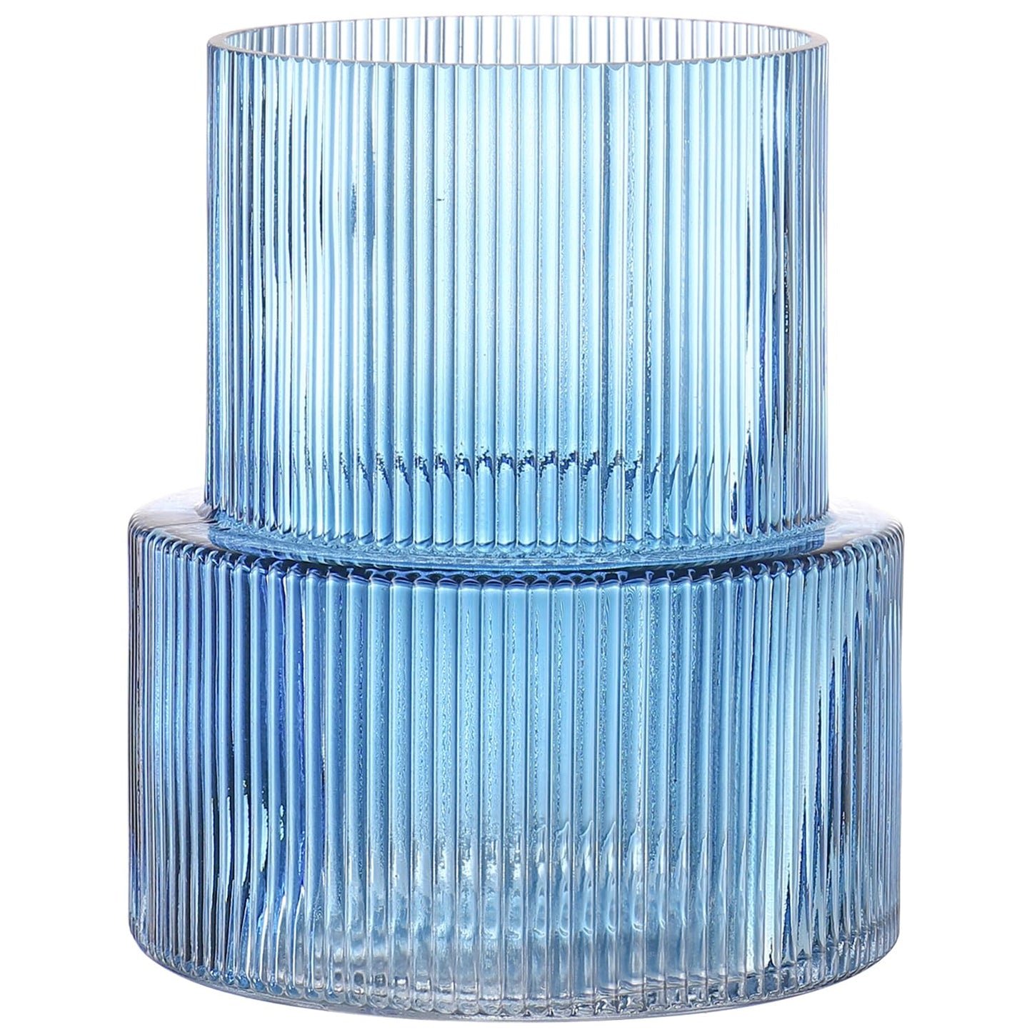 Glasvase, gerippte Vase für Blumen, Blumenvasen für Tulpen, geriffelte durchsichtige Vasen für Wohnzimmer, Esszimmer, Schlafzimmer, Regal, Hochzeit, Büro, Couchtisch, Geburtstag, 19 cm